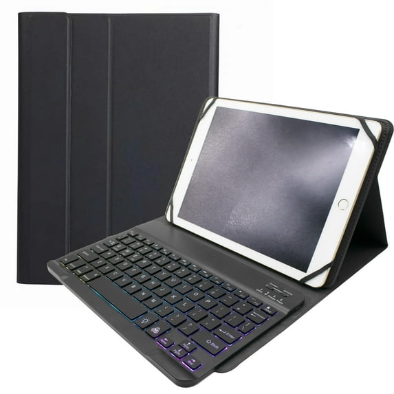XZAMB Universal Keyboard Case compatible with 9.7",10.1",10.2",10.5",10.9",11" Tablets, 7 Color Rainbow Backlight Detachable USB-C Keyboard Magnetic Case,Black