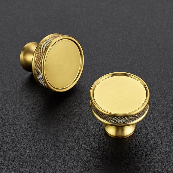 XZHANH-10 Pack 1-1/5"(30mm) Brushed Gold Cabinet Knobs Knurled Dresser Drawer knobs Kitchen Cupboard Handles for Cabinet Hardware