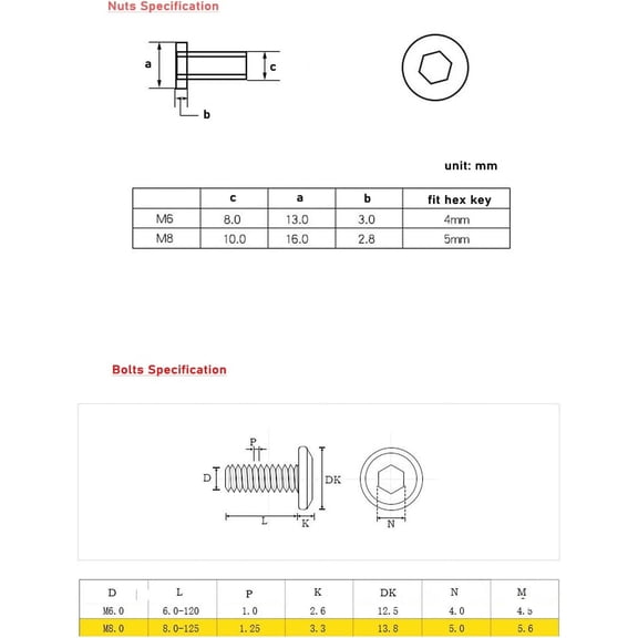XZHANH-10-Pack M6-1.0 x 35mm Rivet Countersunk Hex Head Socket Cap Bolt and Barrel Nut for Furniture