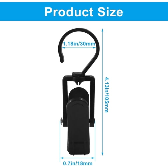 XZHANH-10 Pack Super Strong Swivel Hanging Hooks, Laundry Clips Plastic Clothes Pins Beach Towel Clips, 360 Rotating Curtain Clips for Home Office & Workshop/Clothing Store/Closet, 4.3-inch(Black)