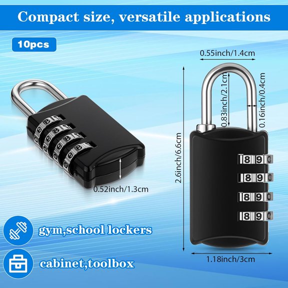 XZHANH-10 Pcs 4 Digit Combination Lock - Black Locker Locks Small Combo Number Locks, Outdoor Combination Lock Weatherproof Resettable Padlocks for Lockers Door, House, Gym, Toolbox, Gate, Fence