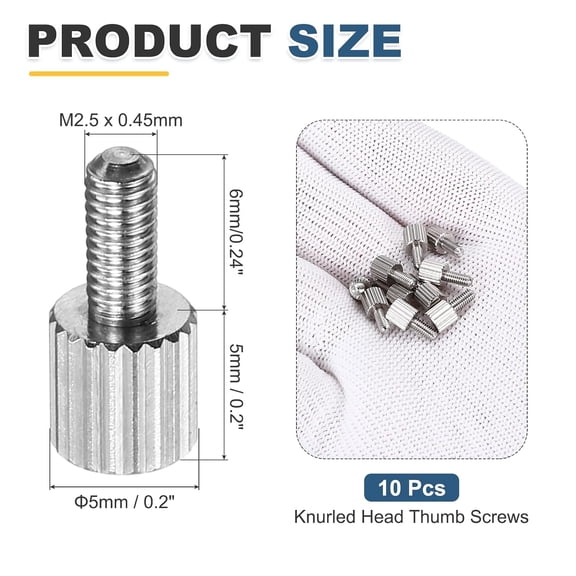 XZHANH-10 Pcs M2.5 x 6mm Knurled Thumb Screws, 304 Stainless Steel Flat Head Knurled Fully Threaded Thumbscrew Bolts Fasteners for Home, Electronic, Machine