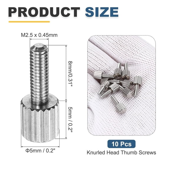 XZHANH-10 Pcs M2.5 x 8mm Knurled Thumb Screws, 304 Stainless Steel Flat Head Knurled Fully Threaded Thumbscrew Bolts Fasteners for Home, Electronic, Machine