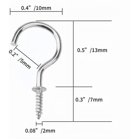 XZHANH-100 Pcs 1/2 Inch Metal Cup Hooks Ceiling Screw Hooks for Attachment and Suspension, Silver