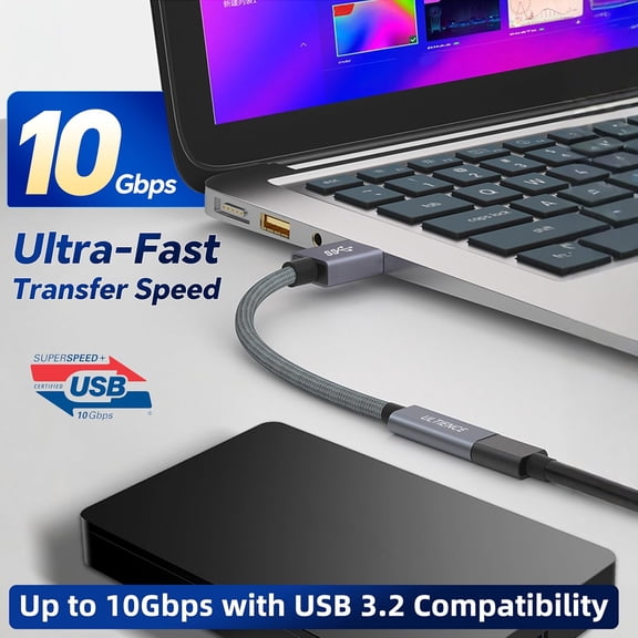XZHANH-[10Gbps] High-Speed A to C Adapter with USB to USB C Cable, Female  60W Fast Charging and Data Transfer Compatible with Laptop, PC, Flash Disk, Charger (0.41 ft Grey)