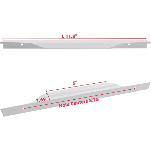 XZHANH-11.8 Inch White Finger Pulls for Cabinets 6Pcs, 8.78 Inch Hole Centers Modern Aluminum Concealed Handles, Low-Profile Edge Tab Pulls for Drawer and Kitchen Cabinet Hardware