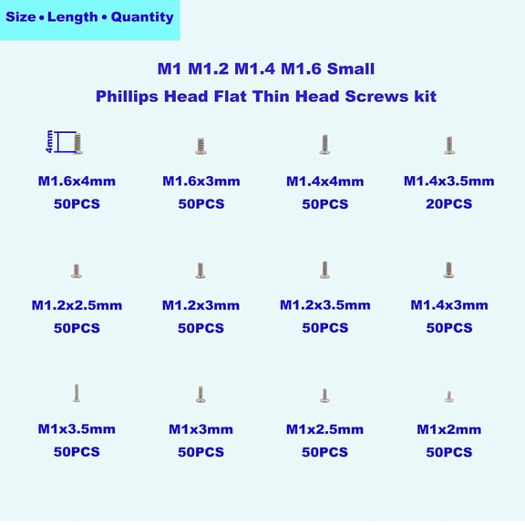 XZHANH-12 Kinds M1 M1.2 M1.4 M1.6 Small Screws Assortment Kit