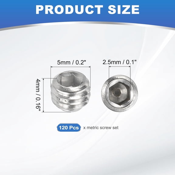XZHANH-120 Pcs Hex Socket Grub Screw, M5x4mm Flat Point Grub Bolt 304 Stainless Steel Head Socket Set Screws for Door Handles Light Fixture Repair