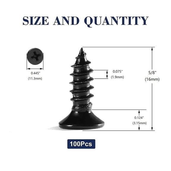 XZHANH-#14 x 5/8" Wood Screw 100Pcs 18-8 (304) Stainless Steel Screws Flat Head Phillips Fast Self Tapping Drywall Screws Black Oxide by