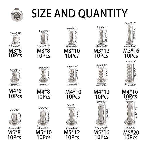 XZHANH-150Pcs 304 Stainless Steel Button Head Torx Security Screws Tamper Resistant Screw Assortment Set, M3 M4 M5 with 3 Wrench(T10 T20 T25)