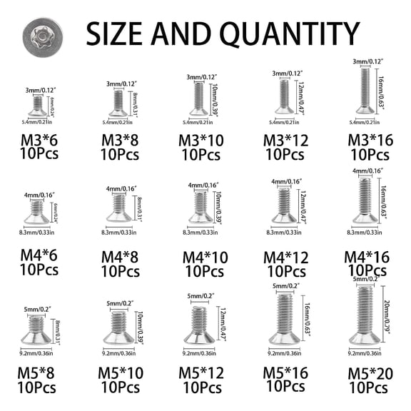 XZHANH-150Pcs 304 Stainless Steel Flat Head Torx Security Machine Screws Tamper Resistant Screw Assortment Set, M3 M4 M5 with 3 Wrench(T10 T20 T25)