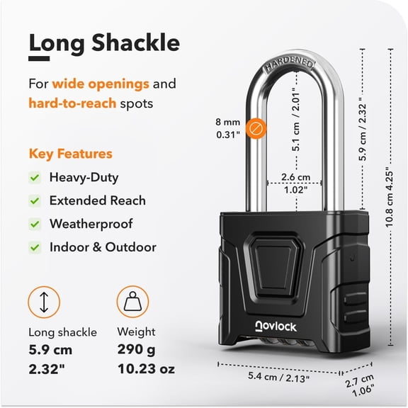 XZHANH-2.3in Long Shackle Outdoor Combination Lock Heavy Duty, Large, Weatherproof Padlock with Code for Gates, Fences, Sheds, Lockers, Cabinets, Storage Units 1-Pack, Black