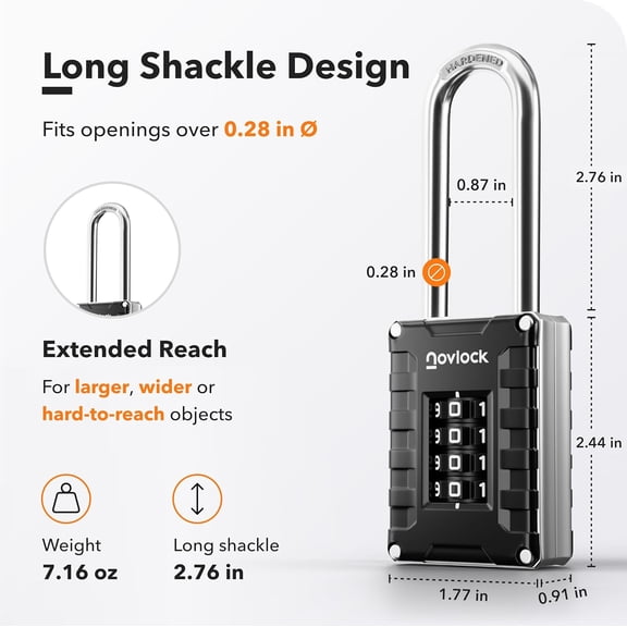XZHANH-2.76 in Long Shackle Combination Locks | 4-Digit Padlocks for Gym Locker, Cabinets, Toolboxes, Gates, Fences, Sheds | 2-Pack, Black/Silver