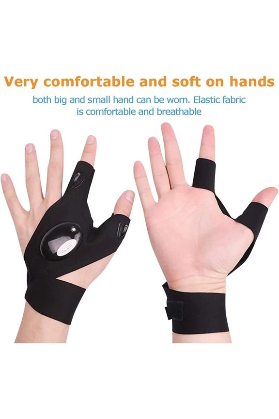 -2 LED Flashlight Gloves Outdoor,Work Gloves with Light for Darkness Places, Fishing, Camping and Hiking & Tools Gifts for Handymen Men Women Boyfriend DIY Birthday Black BT001