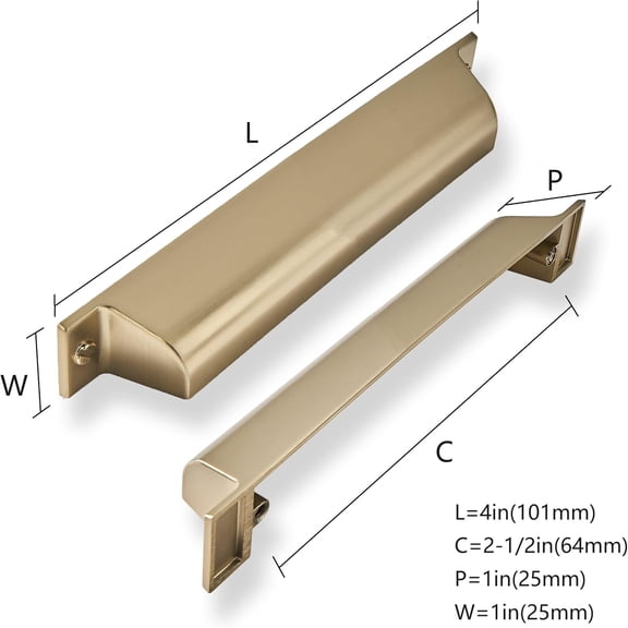 XZHANH-2 Pack 2-1/2 Inch Center to Center Brushed Brass Cabinet Cup Pulls Gold Drawer Pulls Kitchen Hardware Satin Brass Channing Cup Pulls Drawer Handles Knobs 2.5 inch Hole Center