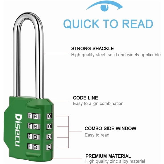 XZHANH-2 Pack 2.6 Inch Long Shackle Combination Lock, 4 Digit Outdoor Waterproof Padlock for School Gym Locker, Sports Locker, Storage Unit, Gate, Fence, Toolbox, Cabinet (Green)