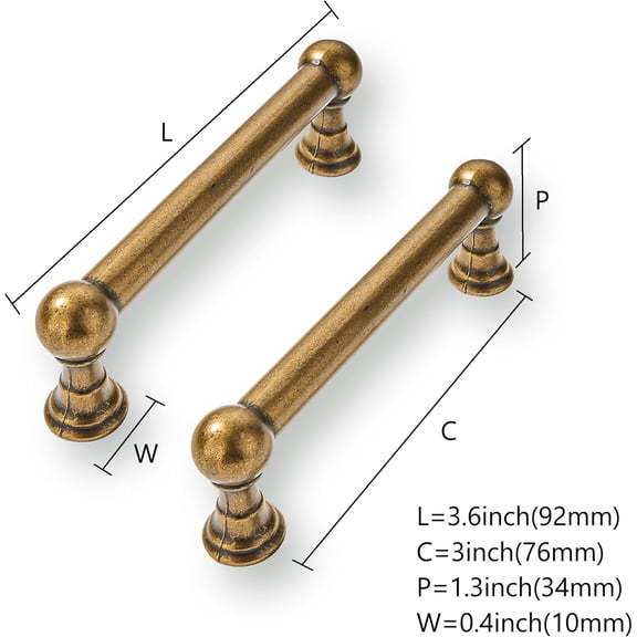 XZHANH-2 Pack 3 Inch Solid Kitchen Cabinet Handles Antique Brass Heavy Duty Cabinet Pulls Drawer Pulls Cabinet Hardware Kitchen Handles for Cabinets Cupboard Handles