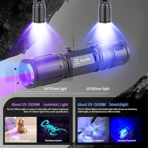 XZHANH-2 Pack 365 395nm Dual uv Flashlight for pet Urine Detection UV Dual Wavelength Flashlight with Black Light for Uranium Glass Rocks Scorpion Bathroom Stains Detection UV Light for Minerals