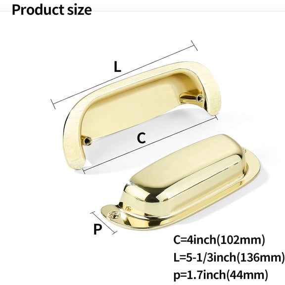 XZHANH-2 Pack 4"(102mm) Hole Center Retro Polished Gold Drawer Pulls Polished Brass Cabinet Bin Cup Pulls Bathroom Hardware Cabinet Handles Drawer Handles Knobs