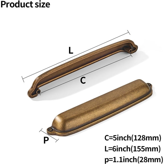 XZHANH-2 Pack Antique Brass Cup Pulls 5 Inch Center to Center - Cabinet & Drawer Handles for Kitchen Hardware