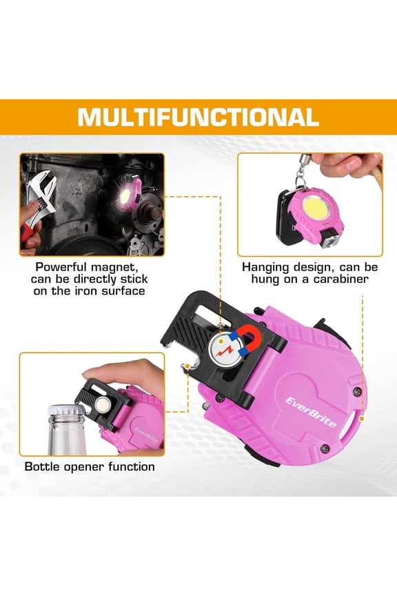 -2 Pack COB Keychain Work Light, Mini Rechargeable Magnetic Keychain Light, Sensor Mode, Multifunctional Small Keychain Flashlights, Portable, Waterproof, for Camping, Hiking, 6 Modes, Pink