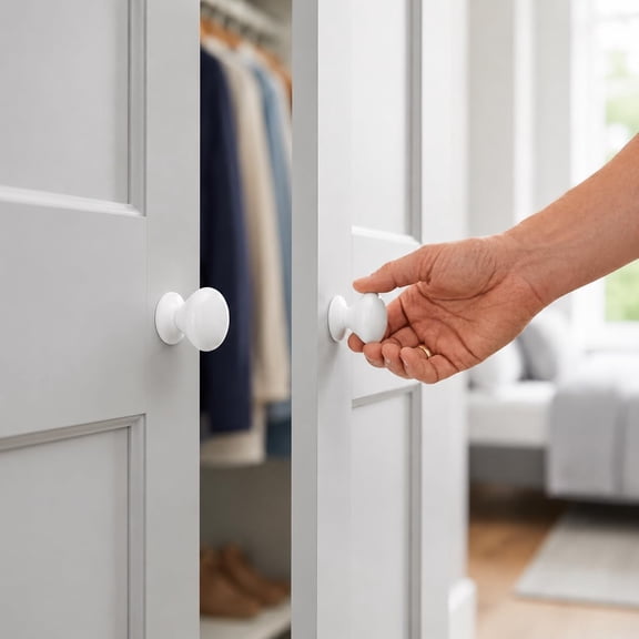 XZHANH-2-Pack Extra Large White Bi-fold Closet Dummy Door Knobs with Wide Base, 1-3/5 Inch Passage Wardrobe Dresser Kitchen Cabinet Pull Doorknobs, Bifold Sideboard Drawer Handles