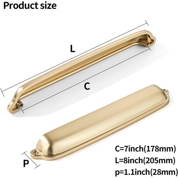XZHANH-2 Pack Gold Cup Pulls 7 Inch Center to Center - Cabinet & Drawer Handles for Kitchen Hardware