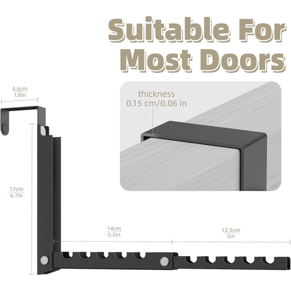 XZHANH-2 Pack Heavy Duty Over the Door Hanger, Compact 10 Ridges Double Folding Over Door Hanger, Space Saving Over the Door Drying Rack for Laundry, Rustproof & Waterproof, (Black)