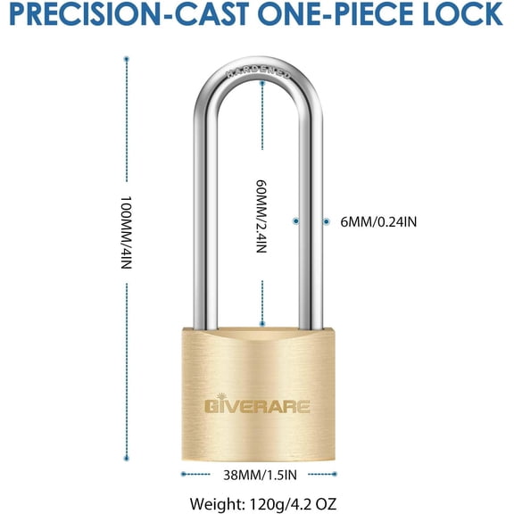 XZHANH-2 Pack Keyed Locks with Keys, Extra Long 2-11/16" Shackle Solid Brass Copper Padlock, Small Travel Waterproof Lock with 38MM Wide Body for Warehouse, Tool Box, Hasp, Gym, Locker, Sheds-Golden