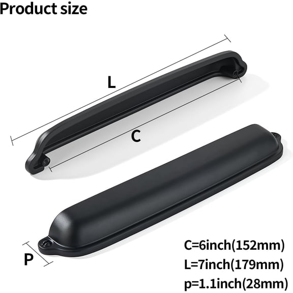 XZHANH-2 Pack Matte Black Cup Pulls 6 Inch Center to Center - Cabinet & Drawer Handles for Kitchen Hardware