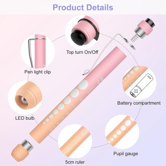 XZHANH-2 Pack Pen Lights for Nurses, Reusable Medical Light with Pupil Gauge and Ruler, White Light LED Penlight for Student Doctors