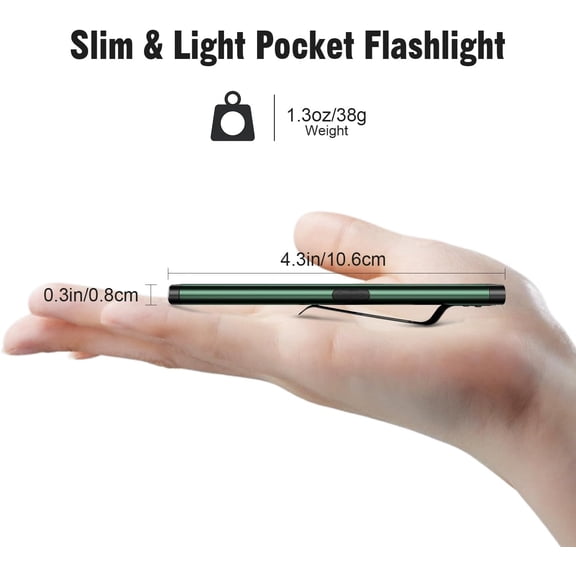 XZHANH-2 Pack Pocket Flashlight EDC Clip Light with Magnetic Base - 675 Lumen Rechargeable Slim Flat IPX4 Waterproof Dual Modes Compact LED Flashlight for Camping Travel Emergency Green