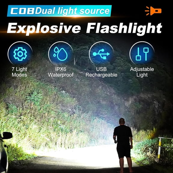 XZHANH-2 Pack Rechargeable Flashlight, 7 Modes LED Flashlight with Magnetic Base and Clip, Waterproof Pocket EDC Flashlight with Power Bank Function for Camping, Hiking, Emergency Use