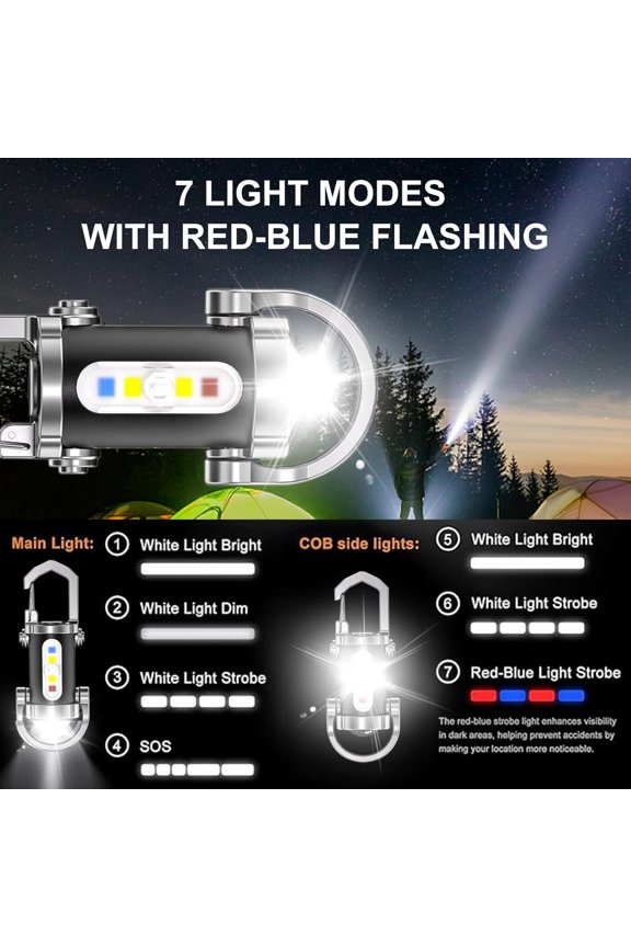 -2 Pack Rechargeable Keychain Flashlight, Bright 800 Lumens EDC Mini Keychain Light Aluminum,7 Light Modes COB Work Light Keychain Flashlights for Walking,Searching,Hiking,Emergency