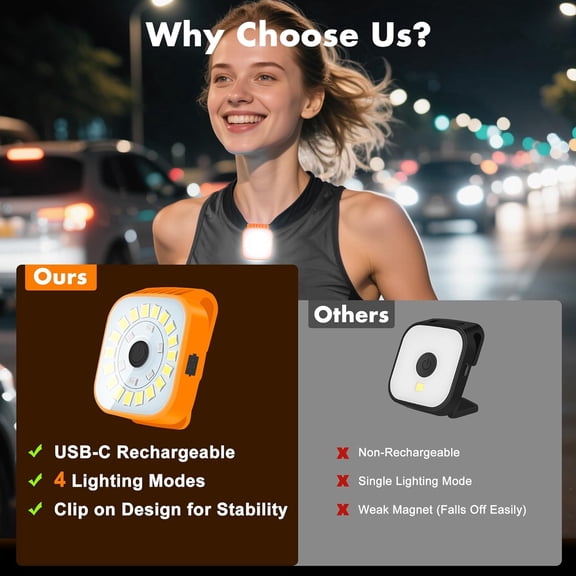 XZHANH-2 Pack Running Lights for Runners, 4 Modes LED Rechargeable Clip On Flashlights, Walking Light Safety Dog Lights for Night Walking, Running Accessories for Fishing Biking Camping Hiking Gear