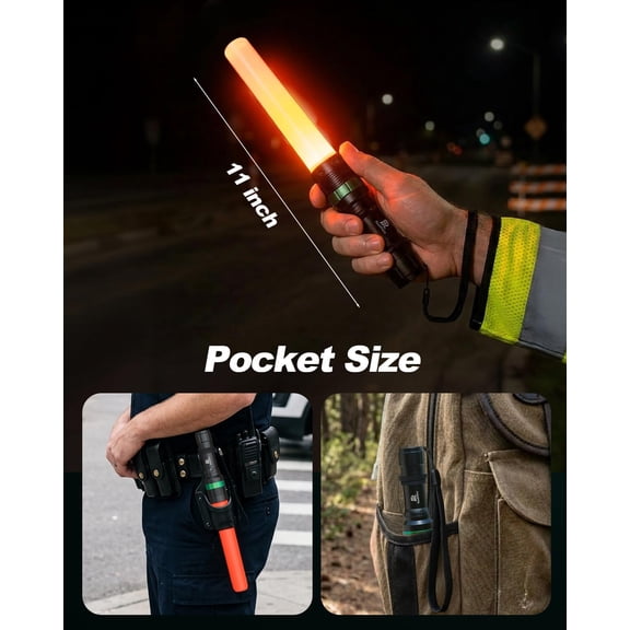 XZHANH-2 Pack Traffic Wand,11 Inch Flashlight Led Traffic Control Baton, Small Orange Safety Wands, Air Marshaling Wand with 5 Flashing Modes, Night Signal Light for Airport, Parking Directing