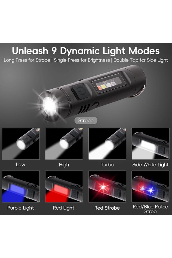 -2 Packs Pocket Rechargeable EDC Flashlight, Mini Keychain Light with Magnetic Base and Side Clip, 500 Lumens Rechargeable Keychain Torch with 9 Modes for Camping, Travel (2 Black)