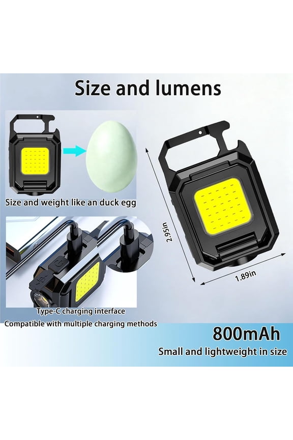 -2-Sided Lighting Cob Keychain Work Light EDC Rechargeable Foldable Keychain Flashlight with Bottle Opener for Camping, Car Repair, Hiking, Power Outrage, Pet Walking, Emergency.