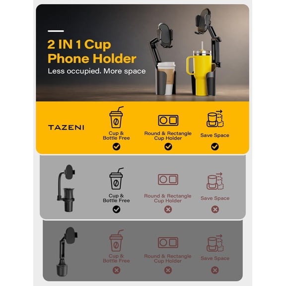 XZHANH-2-in-1 Cup Holder Cell Phone Holder for Your Car Bottle Friendly Cup Cell Phone Holder Mount for Car Height Adjustable Sturdy Fit 4.7-7 inches Phones
