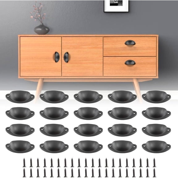 XZHANH-20 Pack Cabinet Bin Cup Pulls Black Half Moon Drawer Pulls, 2-5/8 Inch / 67mm Hole Center Dresser Pull Hardware Shell Pull Handles, Metal Cupboard Handles for Kitchen Closet Furniture