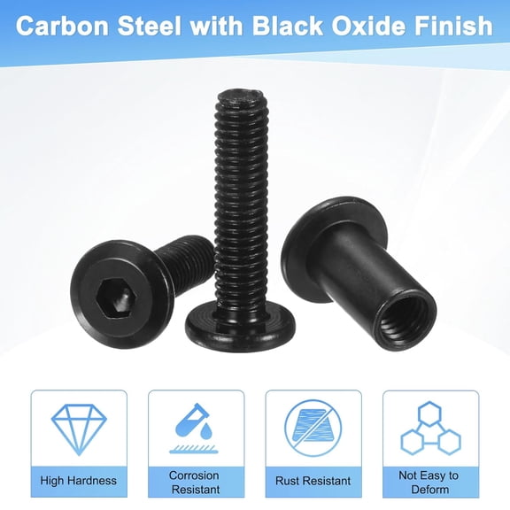 XZHANH-20-Pack Hex Drive Socket Cap Bolt, M6 x 60mm Carbon Steel Furniture Connector Bolts Barrel Nuts for Furniture Assembly/Cabinet/DIY Binding Post Screws Rivet Fasteners [Black]