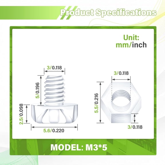 XZHANH-200 Pieces/100 Sets M3*5 mm PC Transparent Plastic Cross-recessed Round Head Screws and Hexagonal Nuts Kit, Corrosion-Resistant, for DIY, Model and Electronic Product Fixation.