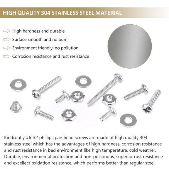 XZHANH-242 Pieces #6-32x 3/16", 1/4", 5/16", 3/8", 1/2", 5/8", 3/4", 1", Phillips Pan Head Machine Screws Nuts Washers Assortment Kit, 304 Stainless Steel, Fully Machine Thread