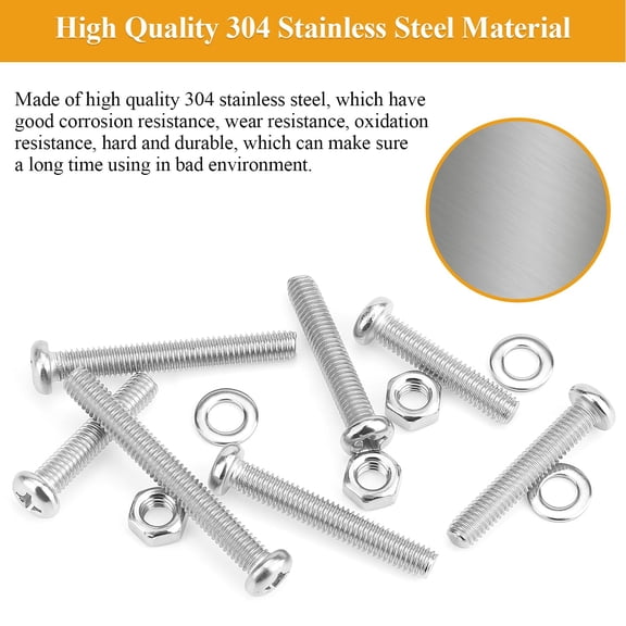 XZHANH-25 Pieces M6 x 35mm Machine Screws, Thread Pitch 1.0mm, M6 Phillips Pan Head Machine Screws, 304 Stainless Steel, Fully Threaded, Silver