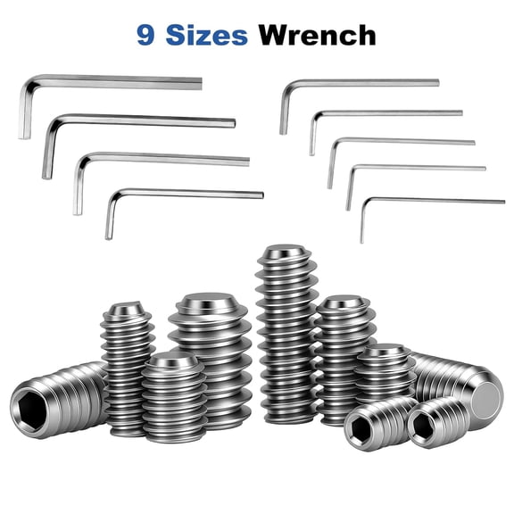 XZHANH-280 Pcs 28 Sizes Set Screw Assortment Kit, Metric & SAE Allen Grub Screws for Bathroom Fixture 304 Stainless Steel Internal Hex Drive Cup-Point for Door Knob, Faucets (M3-M8, #4-40 to 5/16"-1