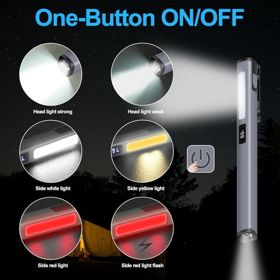 XZHANH-2PACK Pen Light Rechargeable Flashlight - COB Small Portable 6 Modes LED Waterproof,Pocket Clip for Home,Car,Emergencies, Inspection,Working,Repair