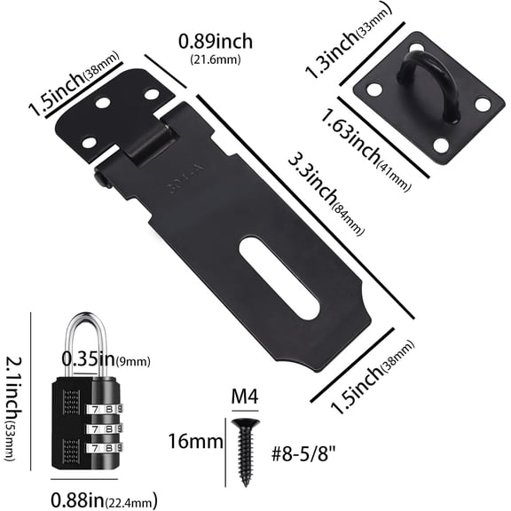 XZHANH-2Pcs Door Locks Hasp Latch,3 Inch 304 Stainless Steel Safety Packlock Clasp Hasp Lock Latch,Hinge Lock Padlock with Screws for Gates,Doors,Cabinets, Closets and More(Black)