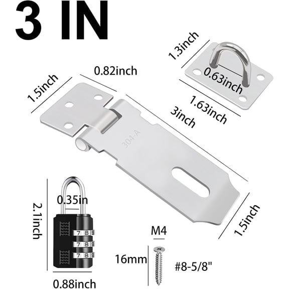 XZHANH-2Pcs Door Locks Hasp Latch,3 Inch 304 Stainless Steel Safety Packlock Clasp Hasp Lock Latch,Hinge Lock Padlock with Screws for Gates,Doors,Cabinets, Closets and More