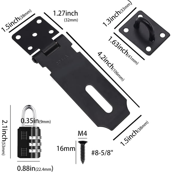 XZHANH-2Pcs Door Locks Hasp Latch,4 Inch 304 Stainless Steel Safety Packlock Clasp Hasp Lock Latch,Hinge Lock Padlock with Screws for Gates,Doors,Cabinets, Closets and More(Black)