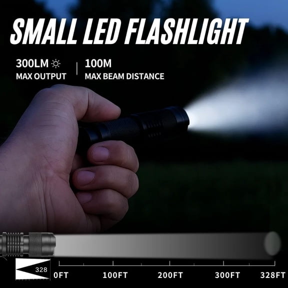 XZHANH-3 Pack Mini Flashlights Focus Adjustable SK68 Single Mode Tactical LED Flashlight, Ultra Bright 300 Lumens Torch